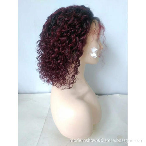 Virgin Cuticle Aligned 1B 99J Ombre Color Water Wavy Hair Wigs Human Hair Lace Front Wig